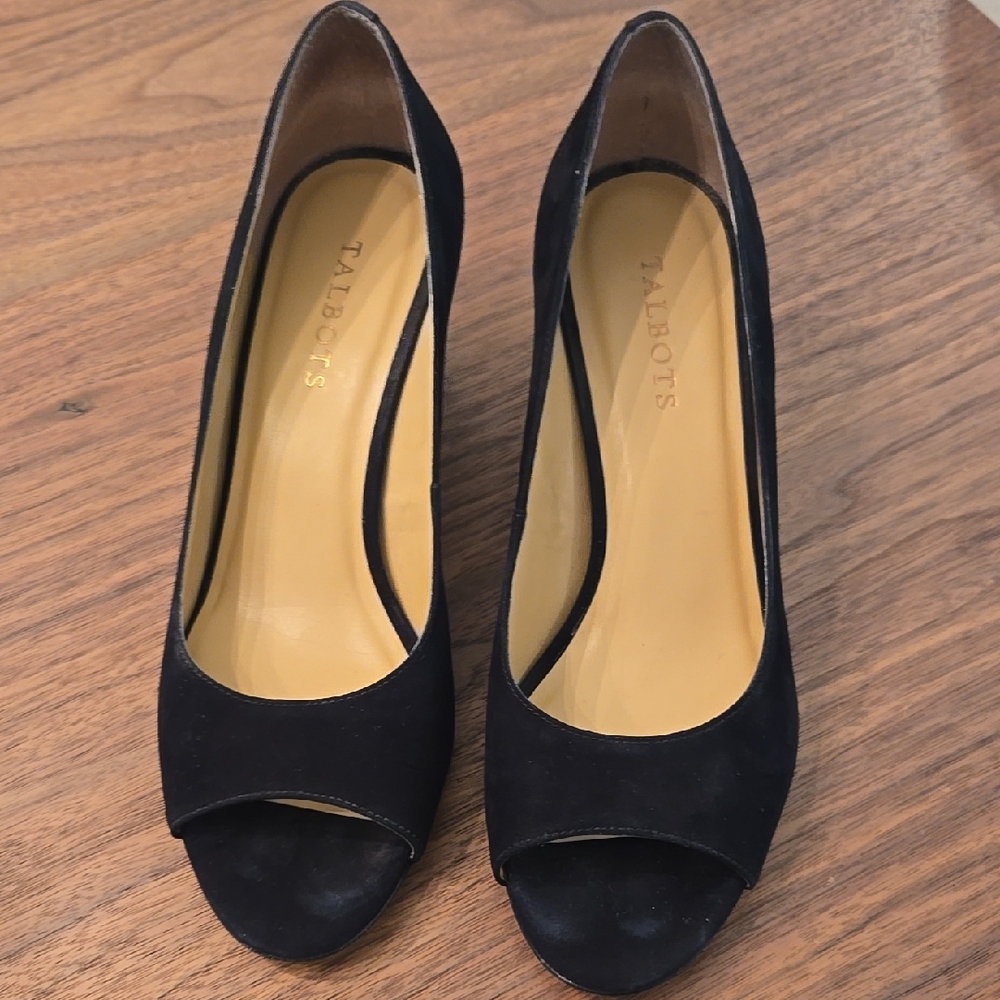 Talbots Women's Black Peep Toe Wedges